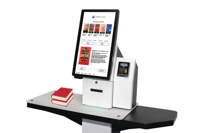 selfCheck 3000 kiosk with quickConnect™ software displaying book recommendations by NoveList.