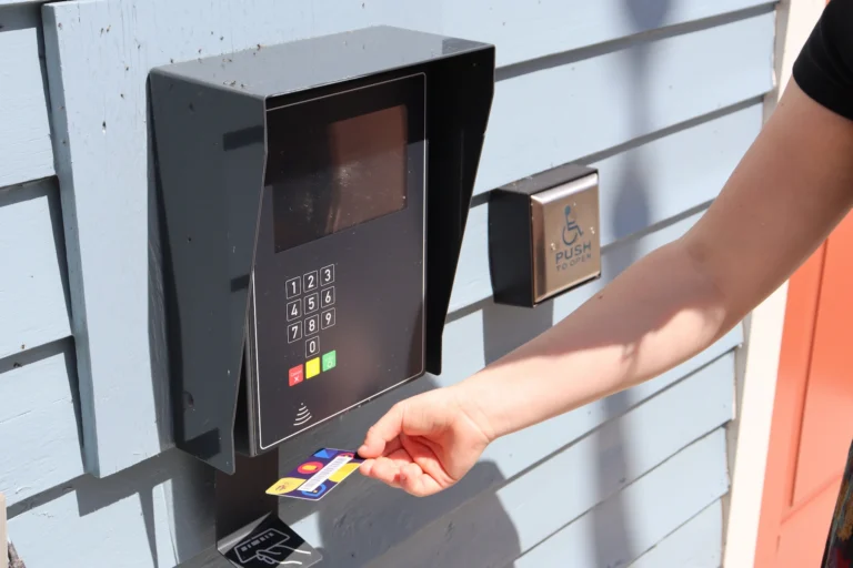 Person using open+ keypad to access Port Dalhousie Branch of St. Catharines Public Library